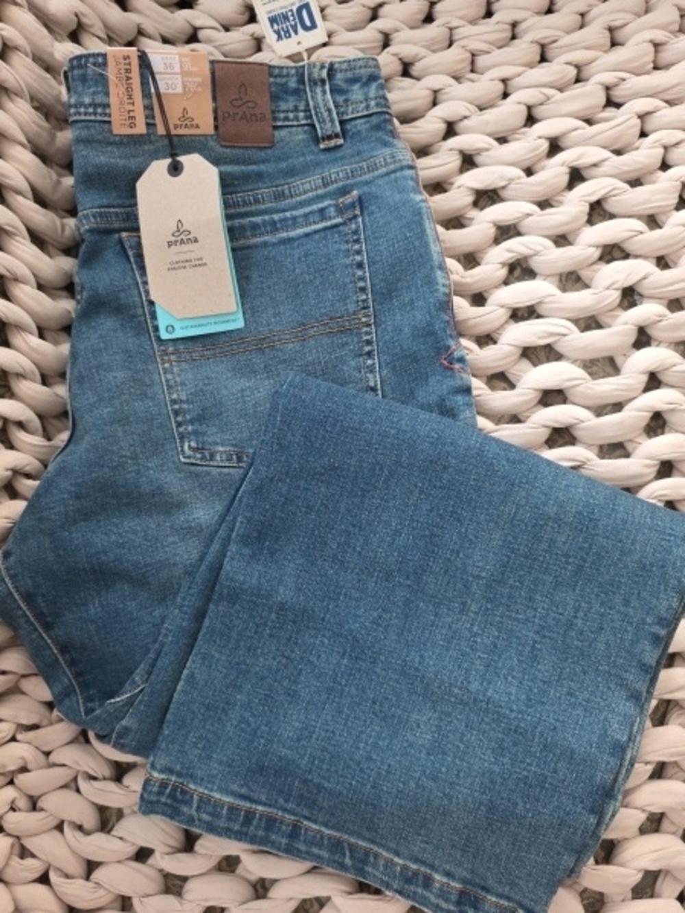 Prana Sz 36x30, Inseam 30" Midwash Blue Straight Leg Jeans